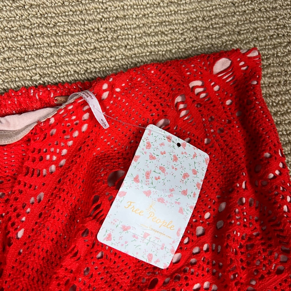 Free People Oceanside Strapless‎ Ruched Crochet Eyelet Lace Dress NWT - Picture 5 of 7